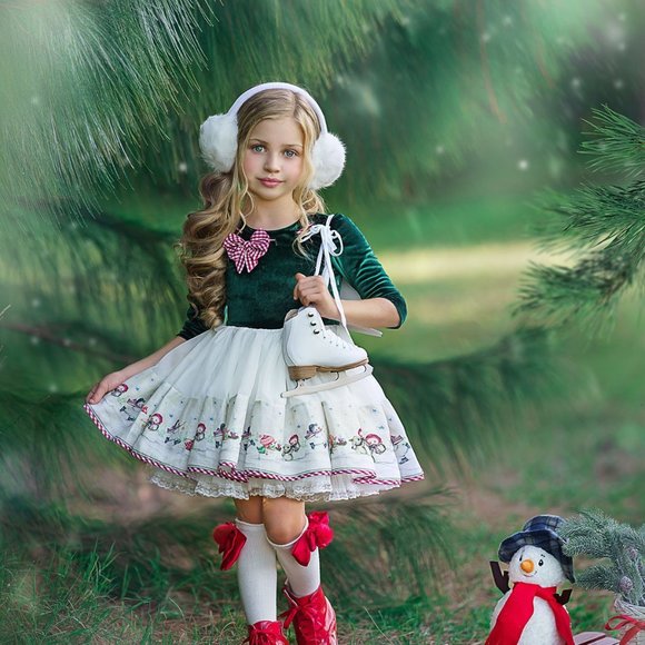 Dollcake Treats for Santa Vintage Print Dress w Bow Girls Holiday Outfit sz 8